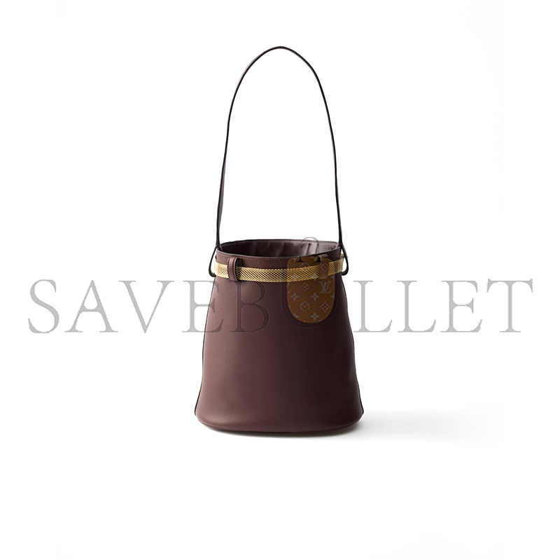 Pra*a buckle leather bucket bag with jeweled belt 1be085 (29*16.5*18cm)